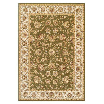 Kendra 3330 G Traditional Persian Classic Floral Vine Bordered Durable Easy-Care Low Profile Short Pile Green/Sand/Cream Rug-Melrose-Rug Love - The Most Loved Rug Store
